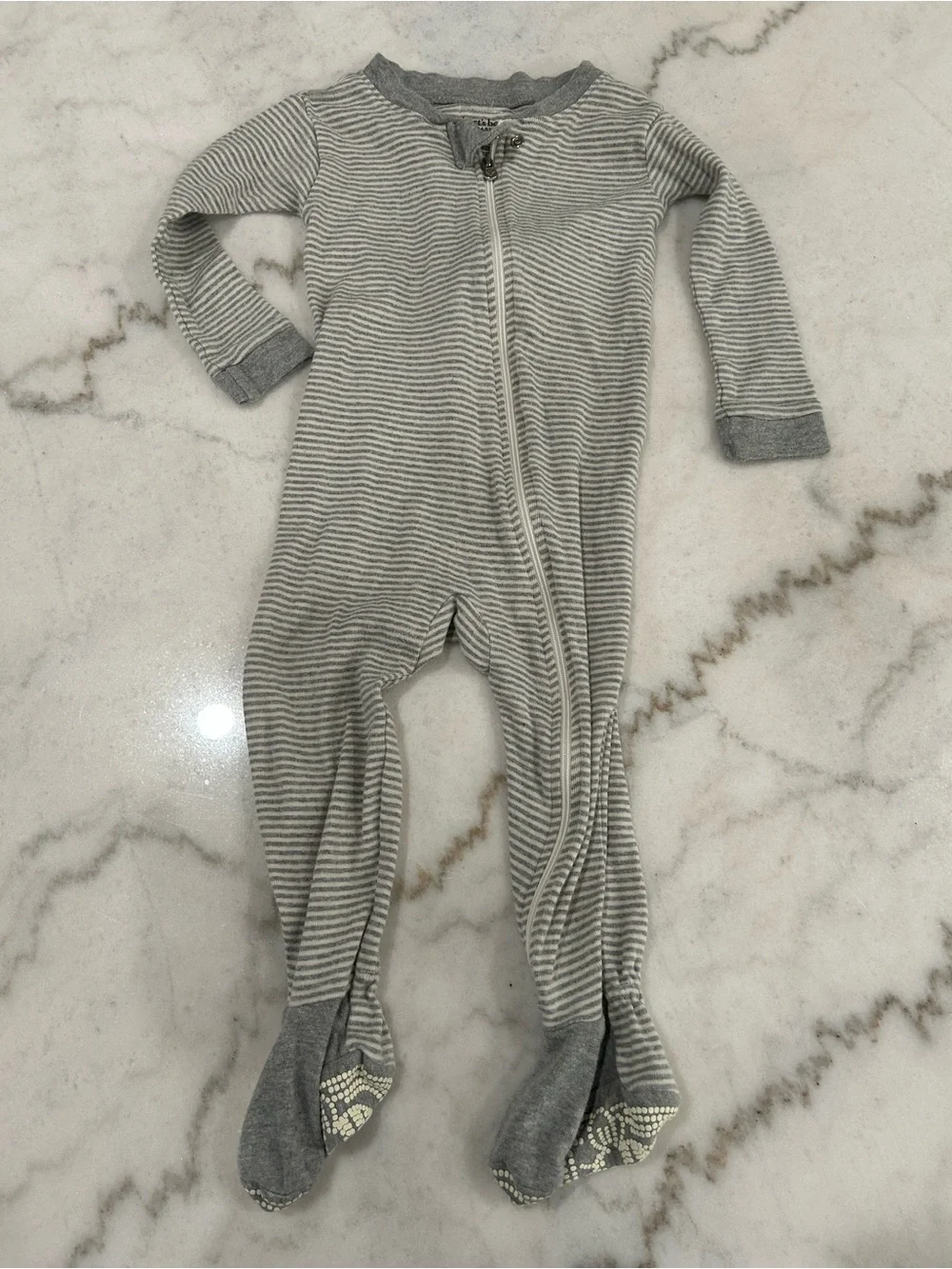 Burt's Bees Baby Footed One-Piece Pajamas - Gray Stripe & Light Blue Dinosaur